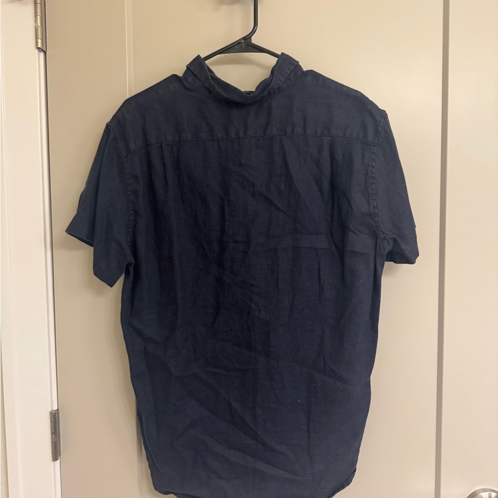 J. Crew Navy Short-Sleeve Linen Button-Down Shirt - Picture 2 of 3
